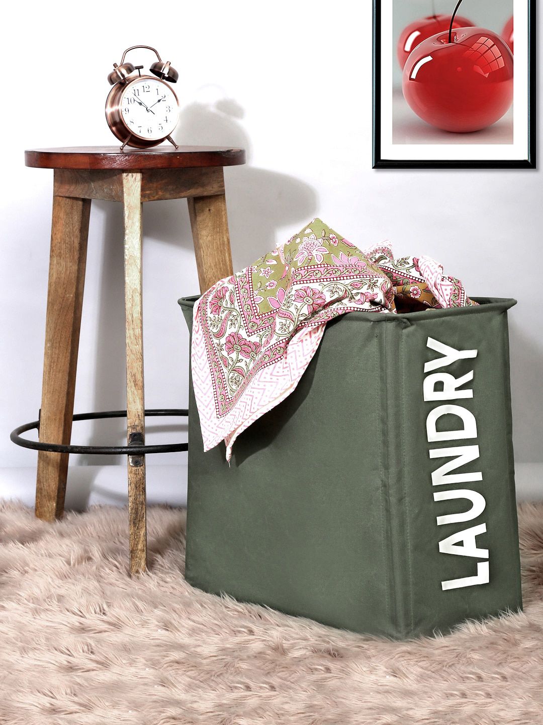 HOSTA HOMES Green & White Solid Waterproof Laundry Bag Price in India