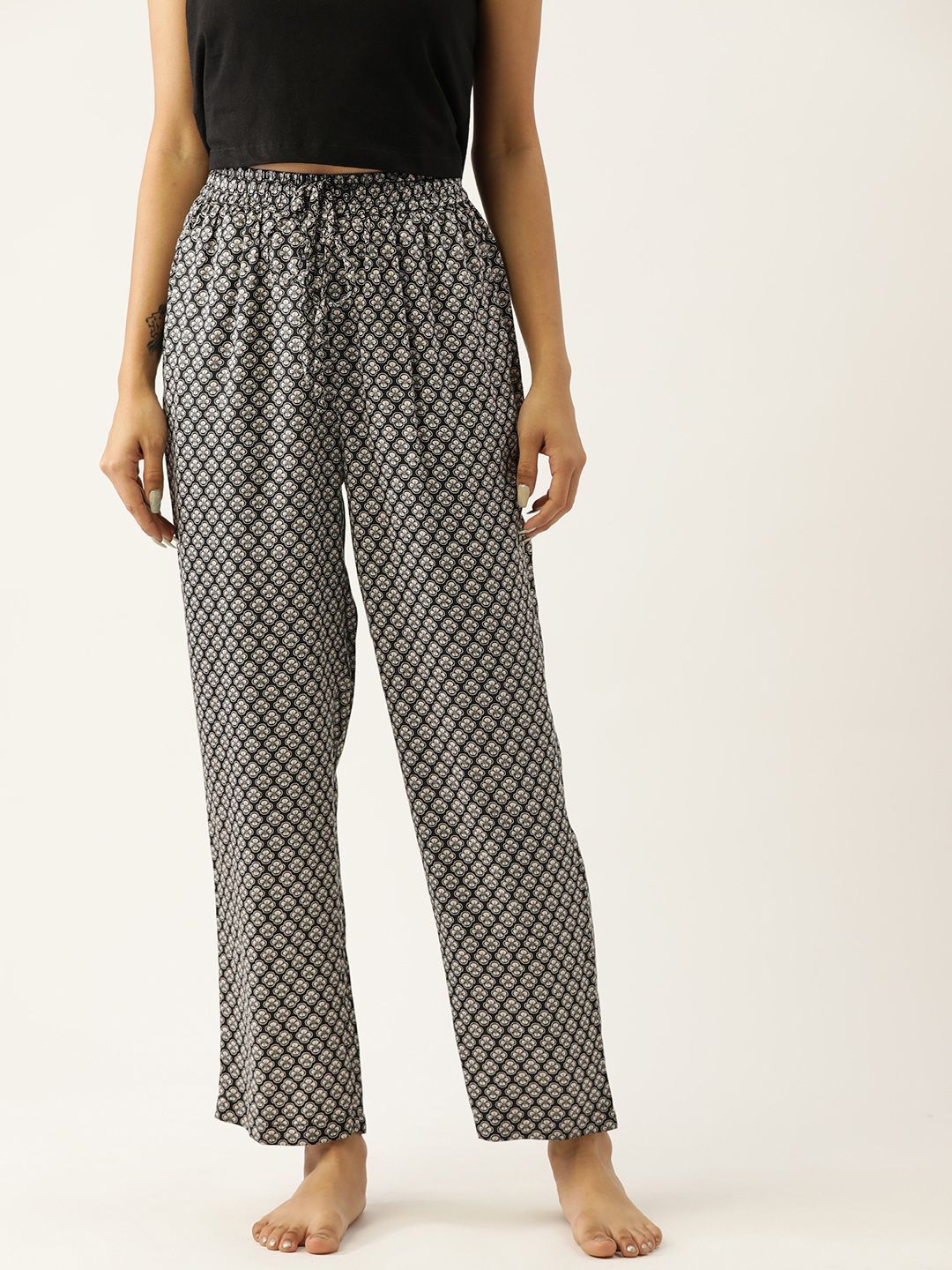 Not Just Pyjamas Women Black Printed Lounge Pants Price in India