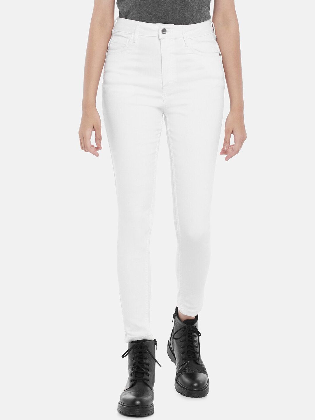 SF JEANS by Pantaloons Women White Solid Mid Rise Skinny Fit High-Rise Jeans Price in India