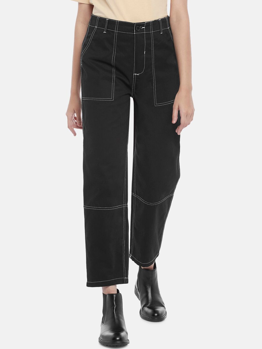 SF JEANS by Pantaloons Women Black Wide Leg High-Rise Jeans Price in India