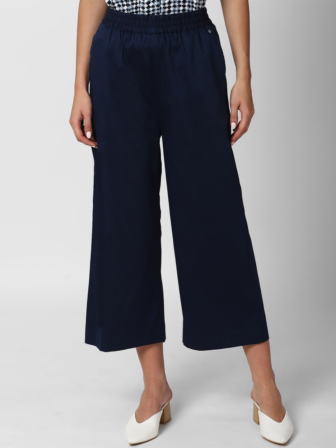 Van Heusen Woman Women Navy Blue Solid Culottes Trousers Price in India