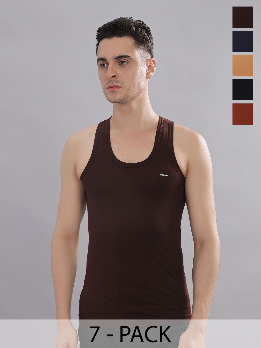 Dollar Bigboss Men Solid Pack of 7 Combed Cotton Casual Vest