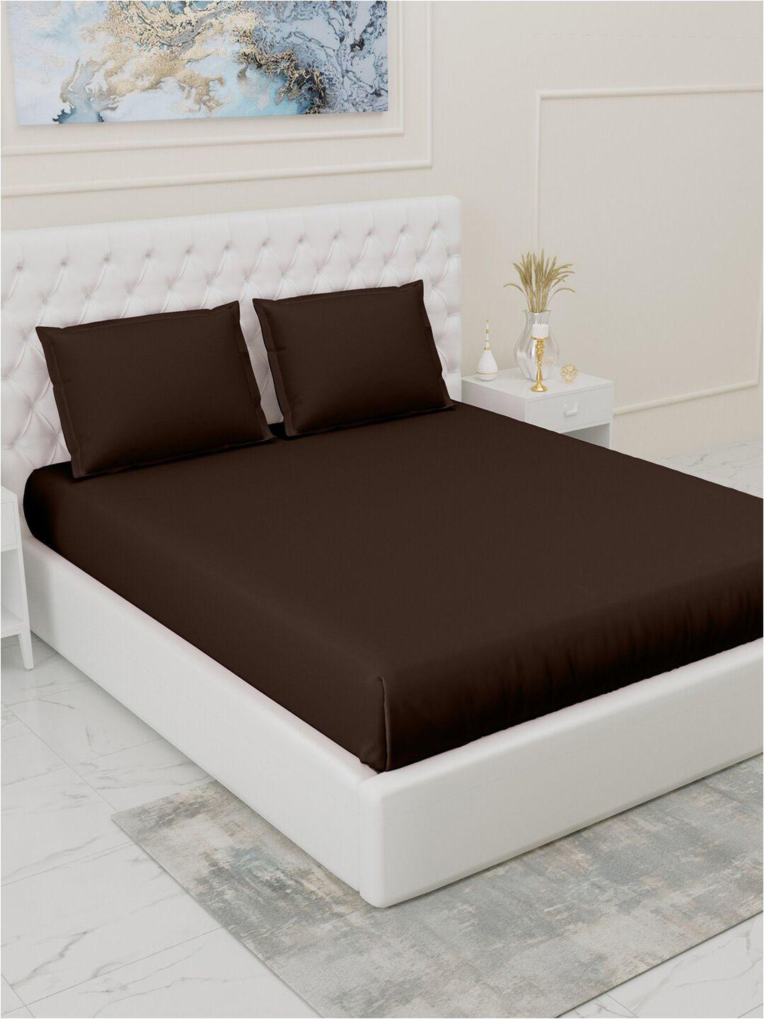 Gulaab Jaipur Brown 210 TC King Fitted Bedsheet with 2 Pillow Covers Price in India