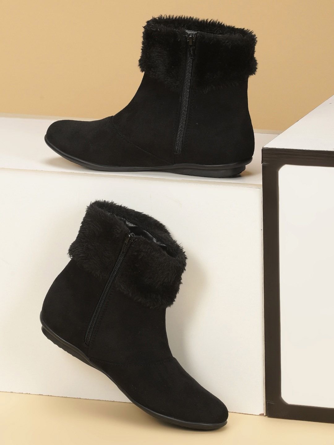 Monrow Women Black Suede Winter Boots Price in India
