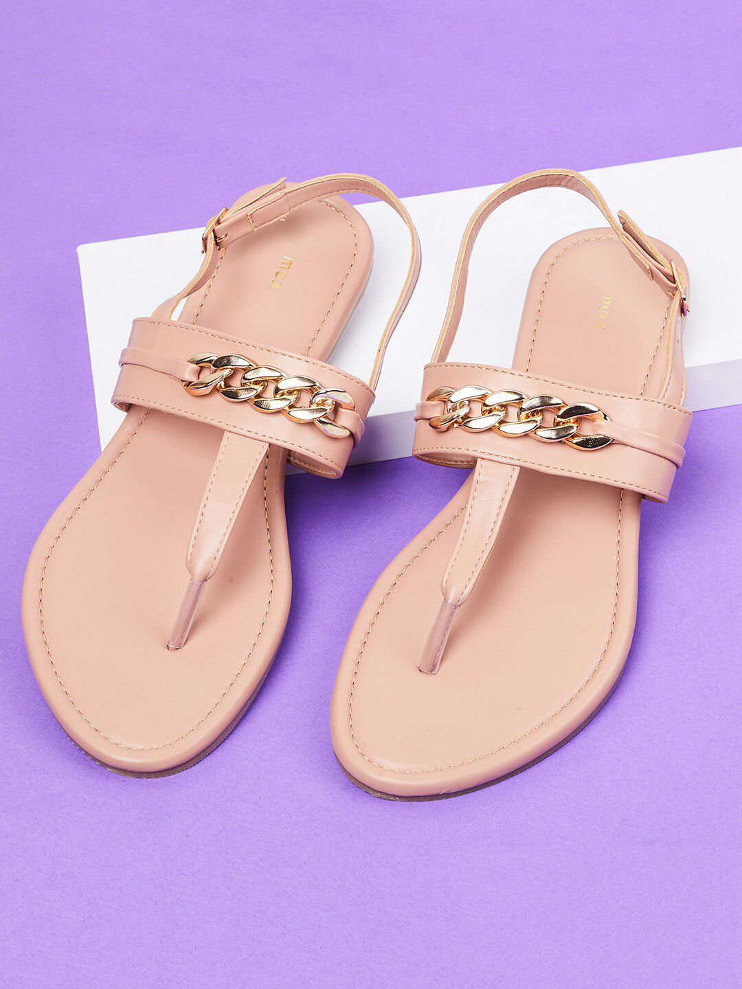 max Women Pink Embellished T-Strap Flats Price in India