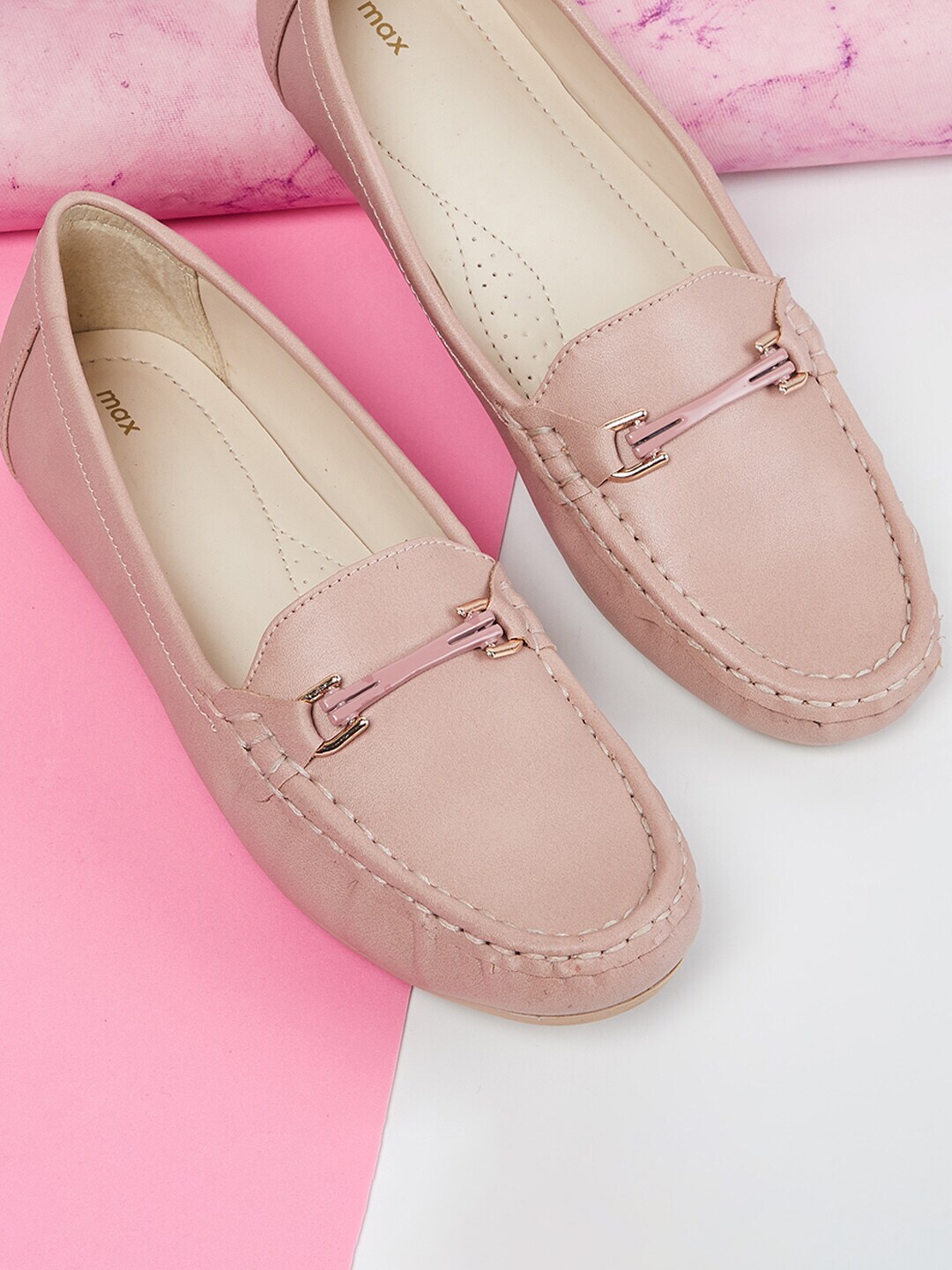 max Women Pink Solid PU Loafers Price in India