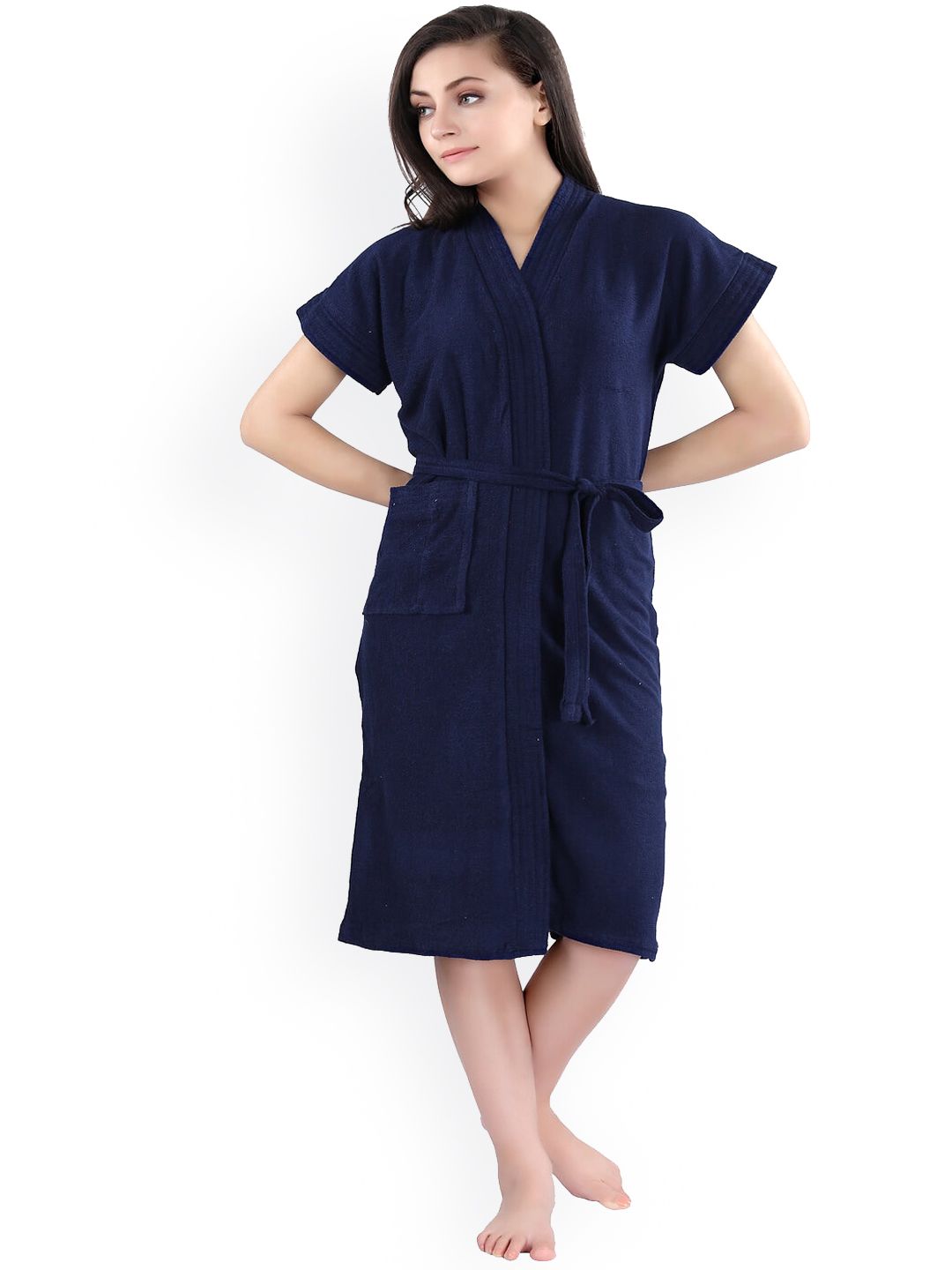 LacyLook Women Navy Blue Solid Bathrobe Price in India