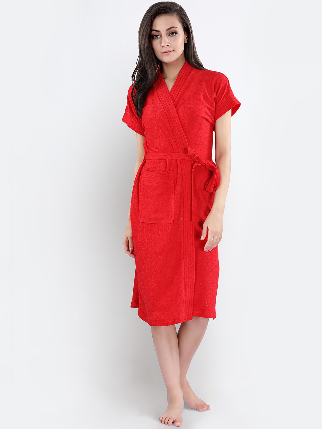 LacyLook Women Red Solid Bath Robe Price in India