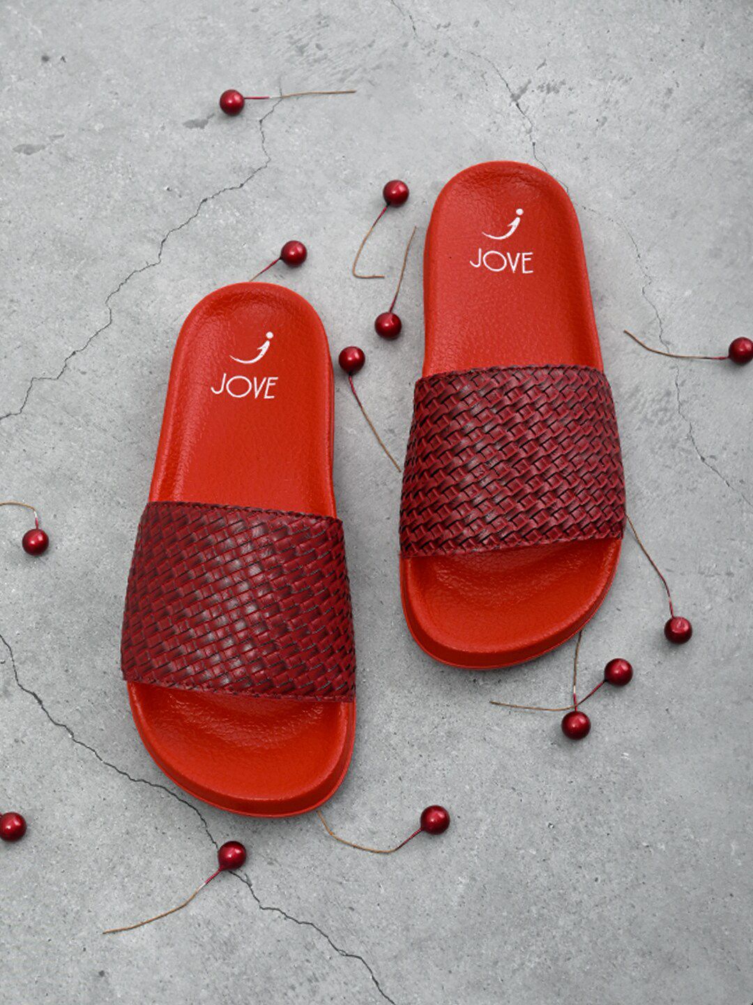 Jove Women Red & Maroon Sliders Price in India