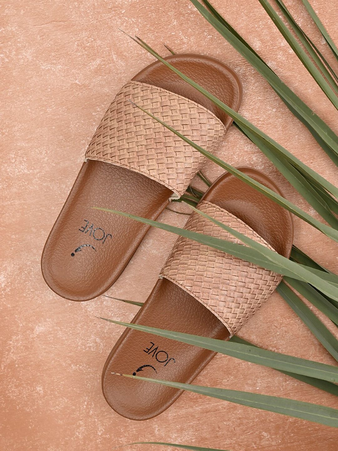 Jove Women Brown Printed Sliders Price in India