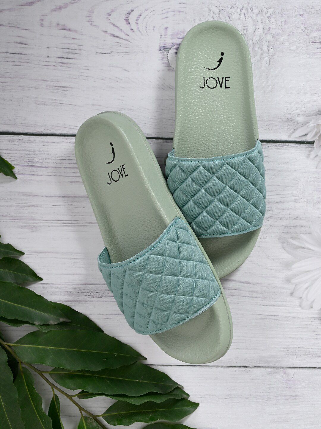 Jove Women Sea Green & Blue Sliders Price in India