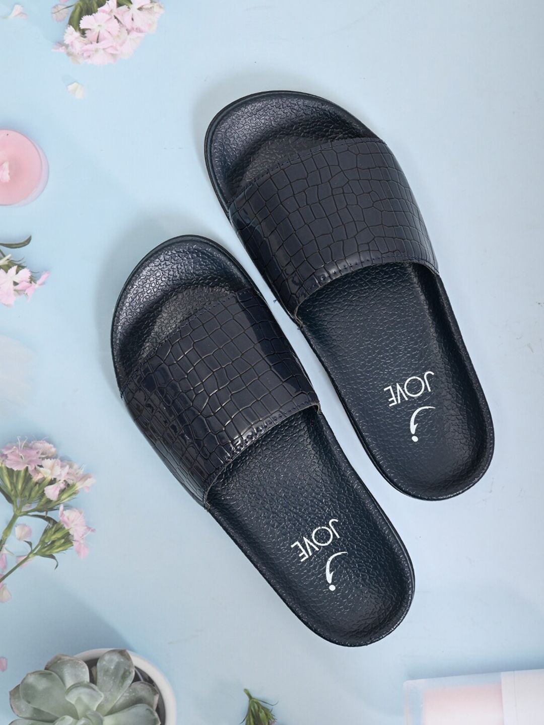 Jove Women Navy Blue Sliders Price in India