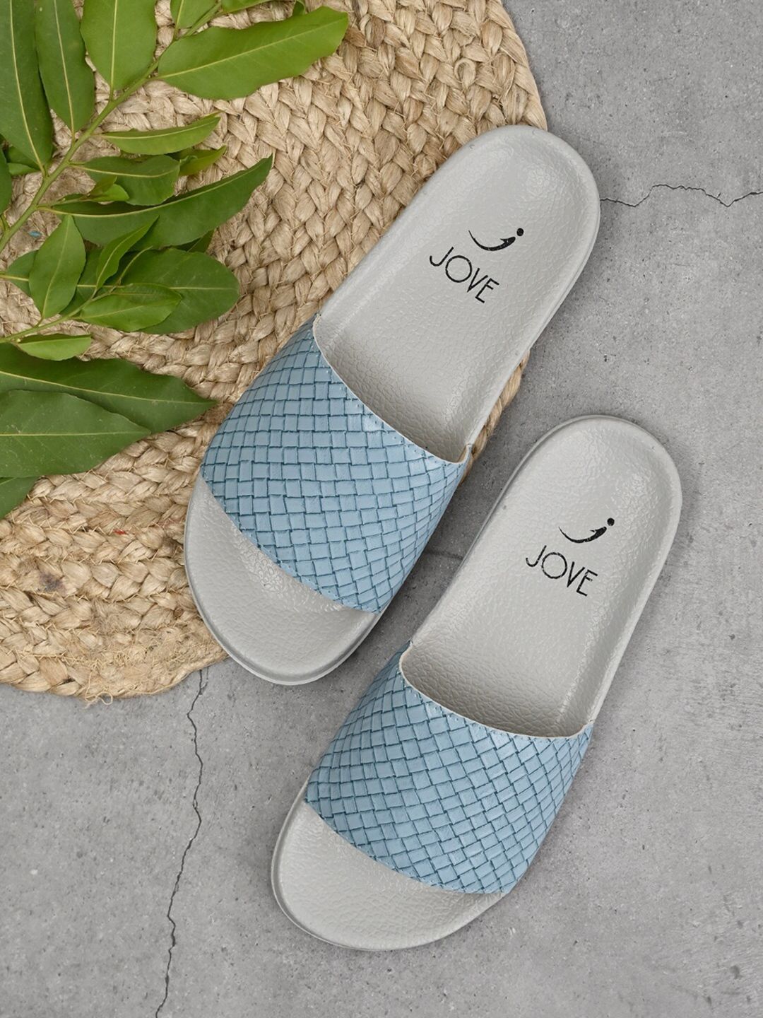 Jove Women Blue & White Sliders Price in India