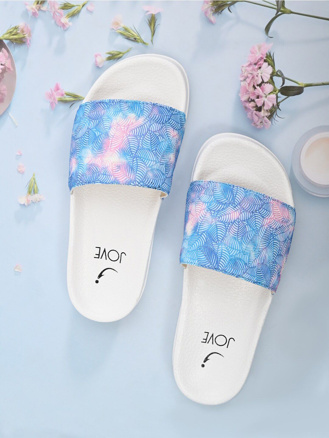 Jove Women Blue & Pink Sliders Price in India