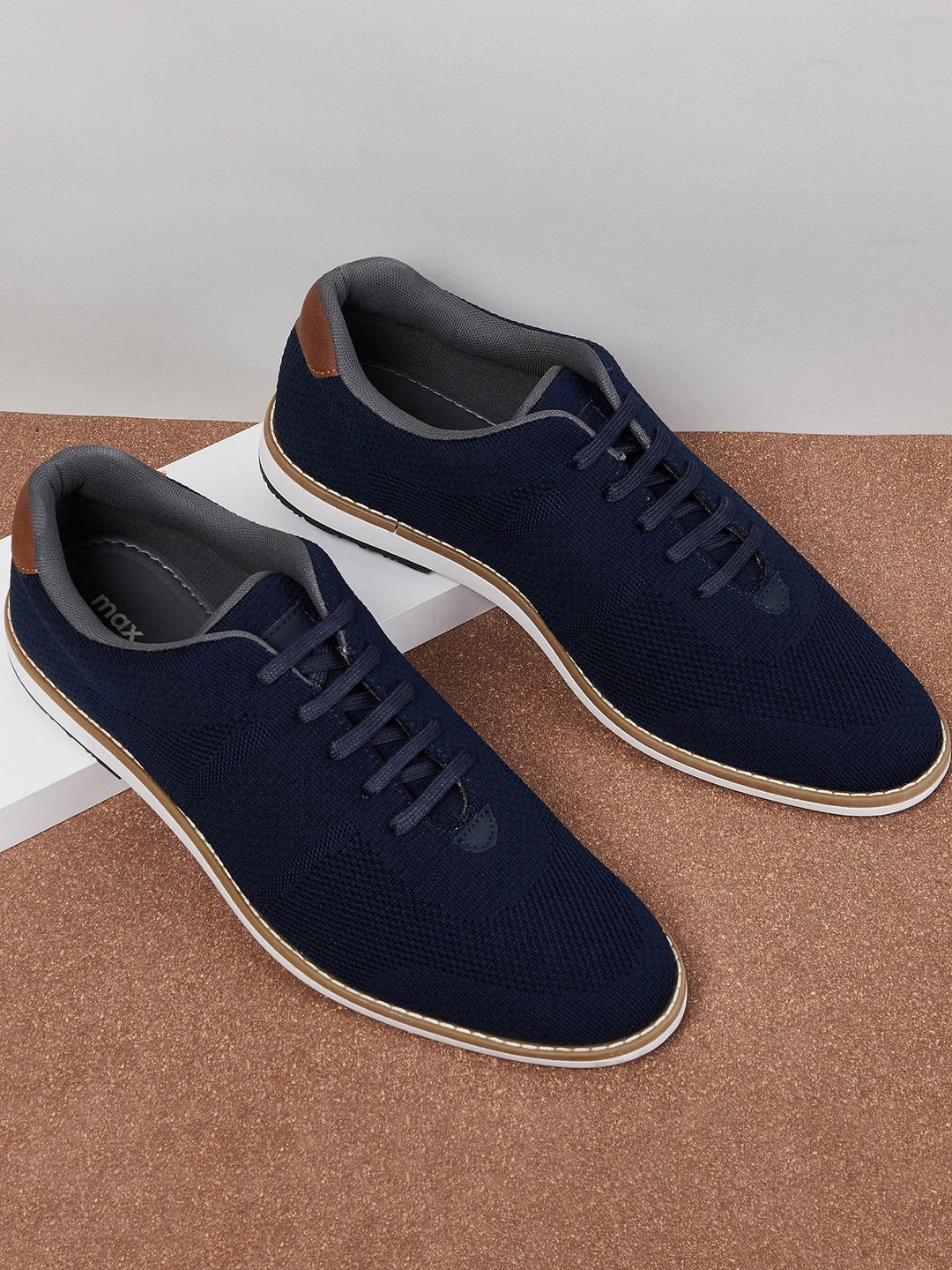 max Men Navy Blue Solid Sneakers