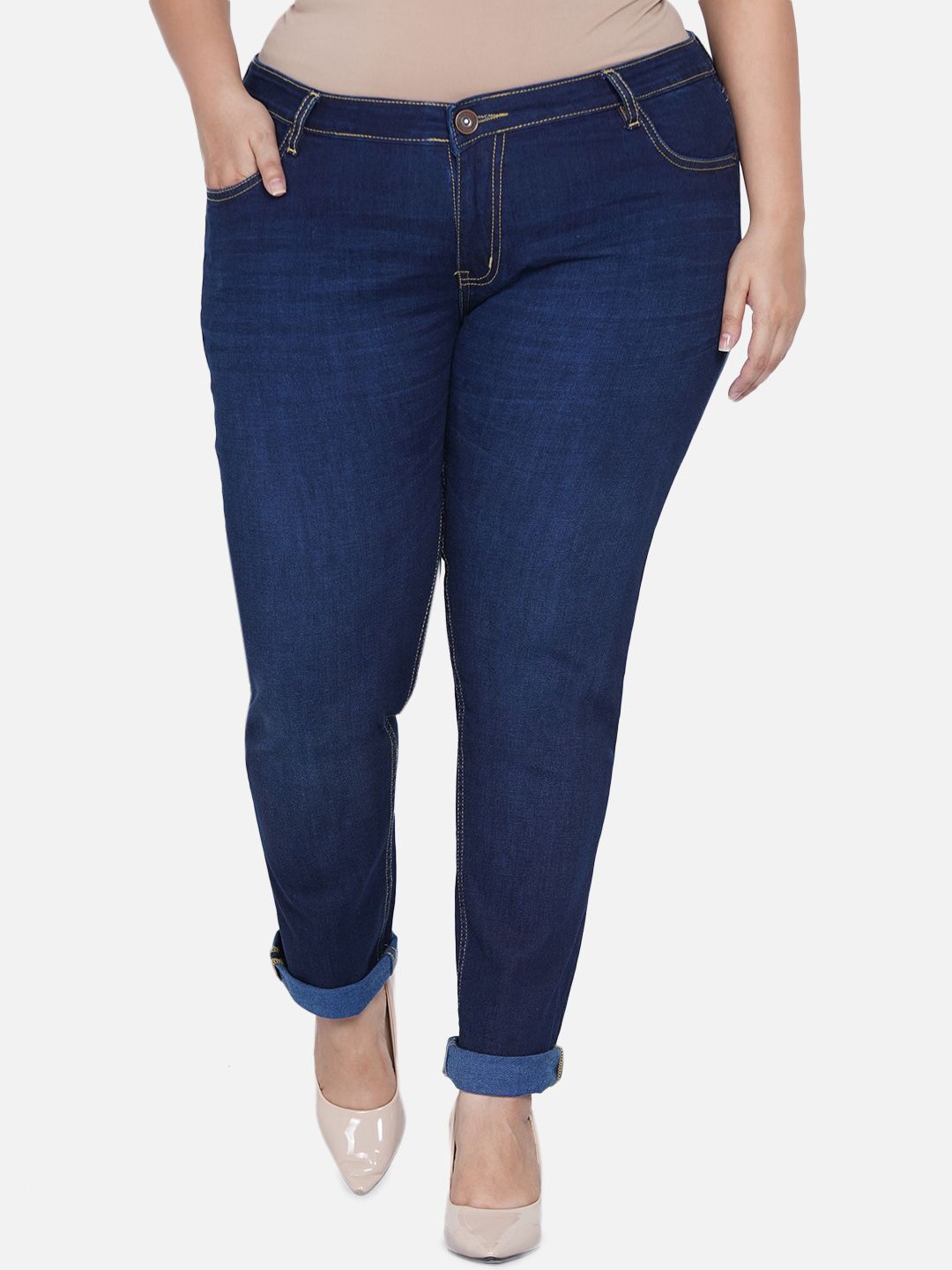 Kiaahvi by JOHN PRIDE Women Plus Size Blue Skinny Fit Stretchable Cotton Jeans Price in India