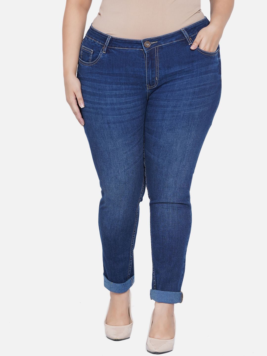 Kiaahvi by JOHN PRIDE Plus Size Women Blue Skinny Fit Light Fade Stretchable Jeans Price in India