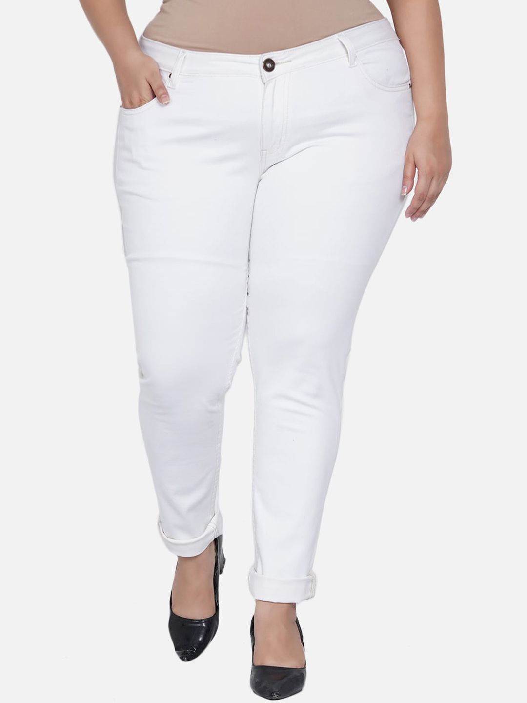 Kiaahvi by JOHN PRIDE Plus Size Women White Skinny Fit Stretchable Jeans Price in India