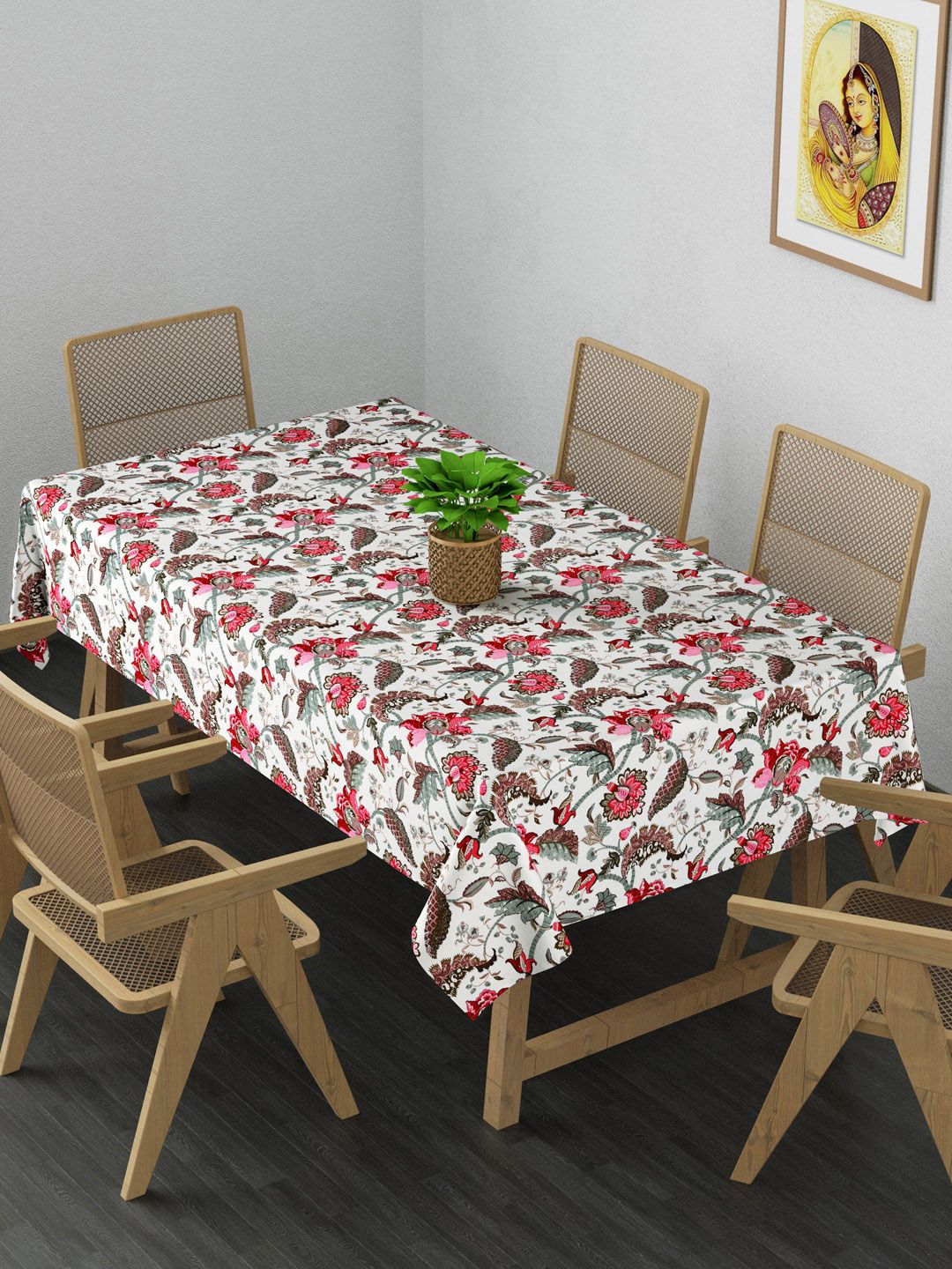 Gulaab Jaipur Pink & White Floral Printed 6-Seater Cotton Table Covers Price in India