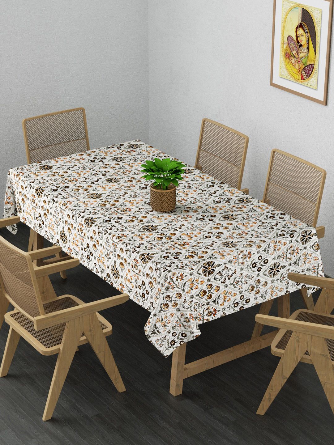 Gulaab Jaipur Orange & White Floral Printed 6-Seater Cotton Table Covers Price in India