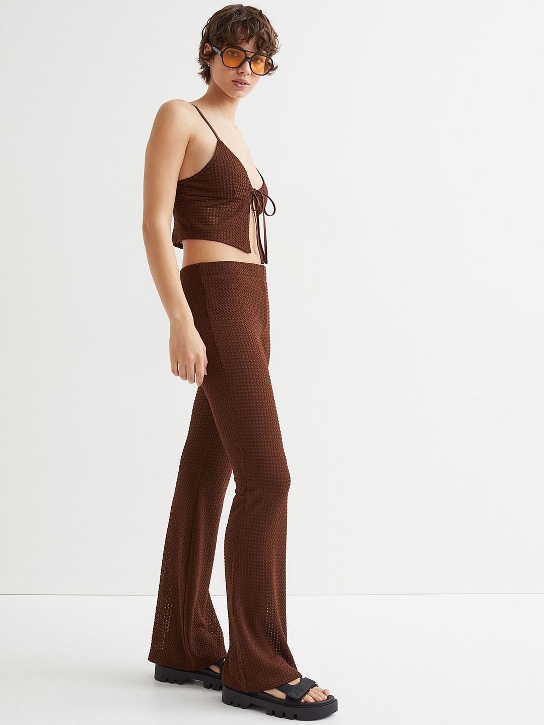 H&M Women Brown Pattern-knit trousers Price in India