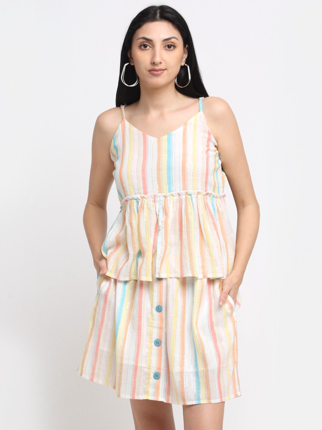 Neudis Women Multicolored Striped Cotton Co-Ord Set