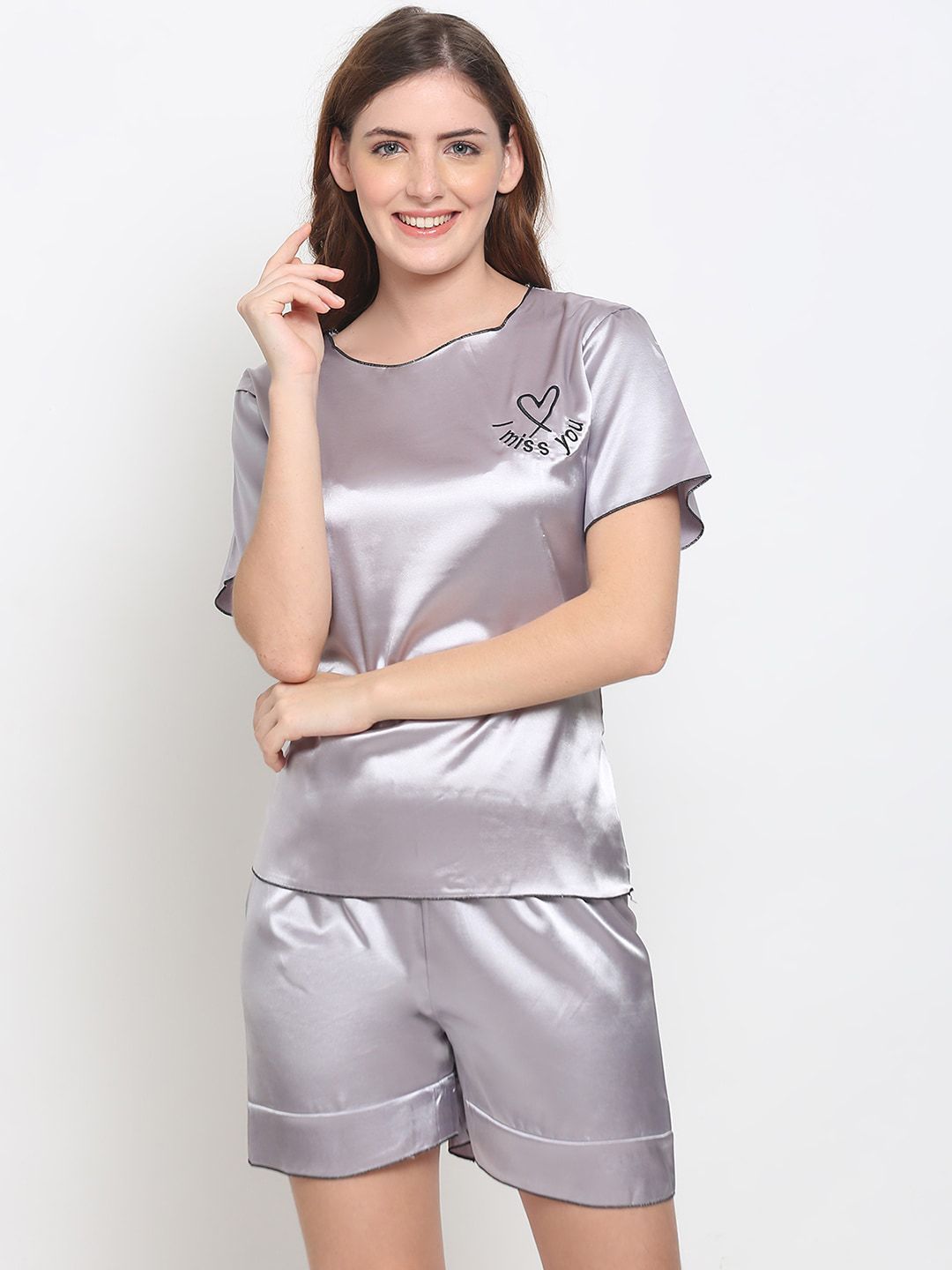 GRACIT Women Grey Satin Night suit Price in India