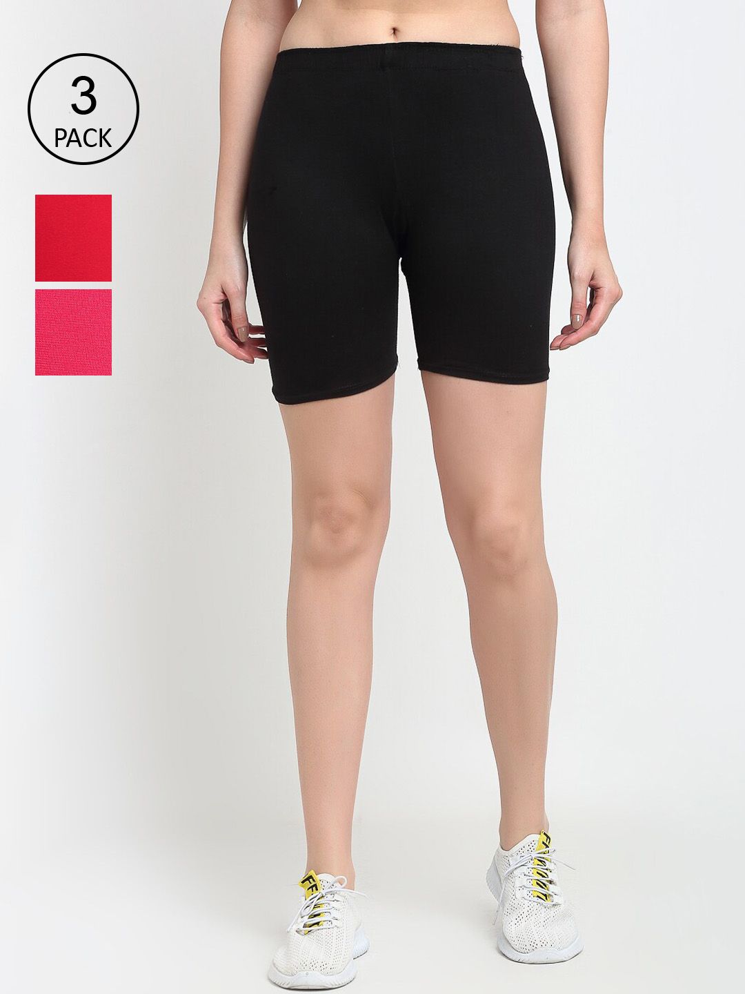 Jinfo Women Black & Pink Cycling Sports Shorts Pack Of 3 Price in India