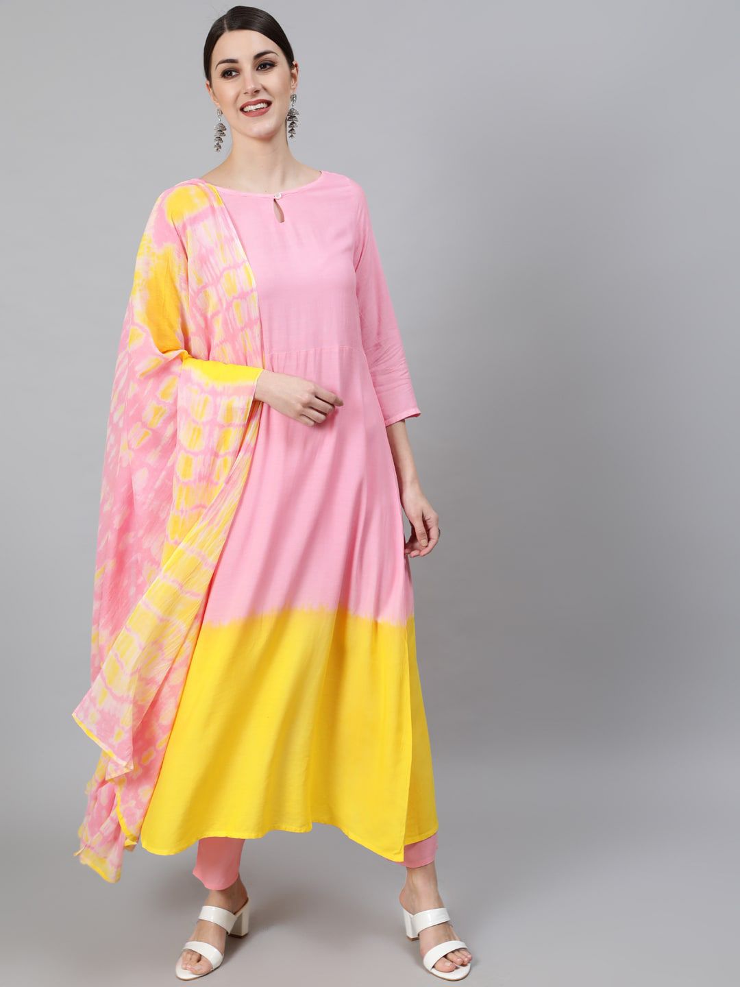 Awadhi Women Pink Kurta with Trousers & With Dupatta Price in India