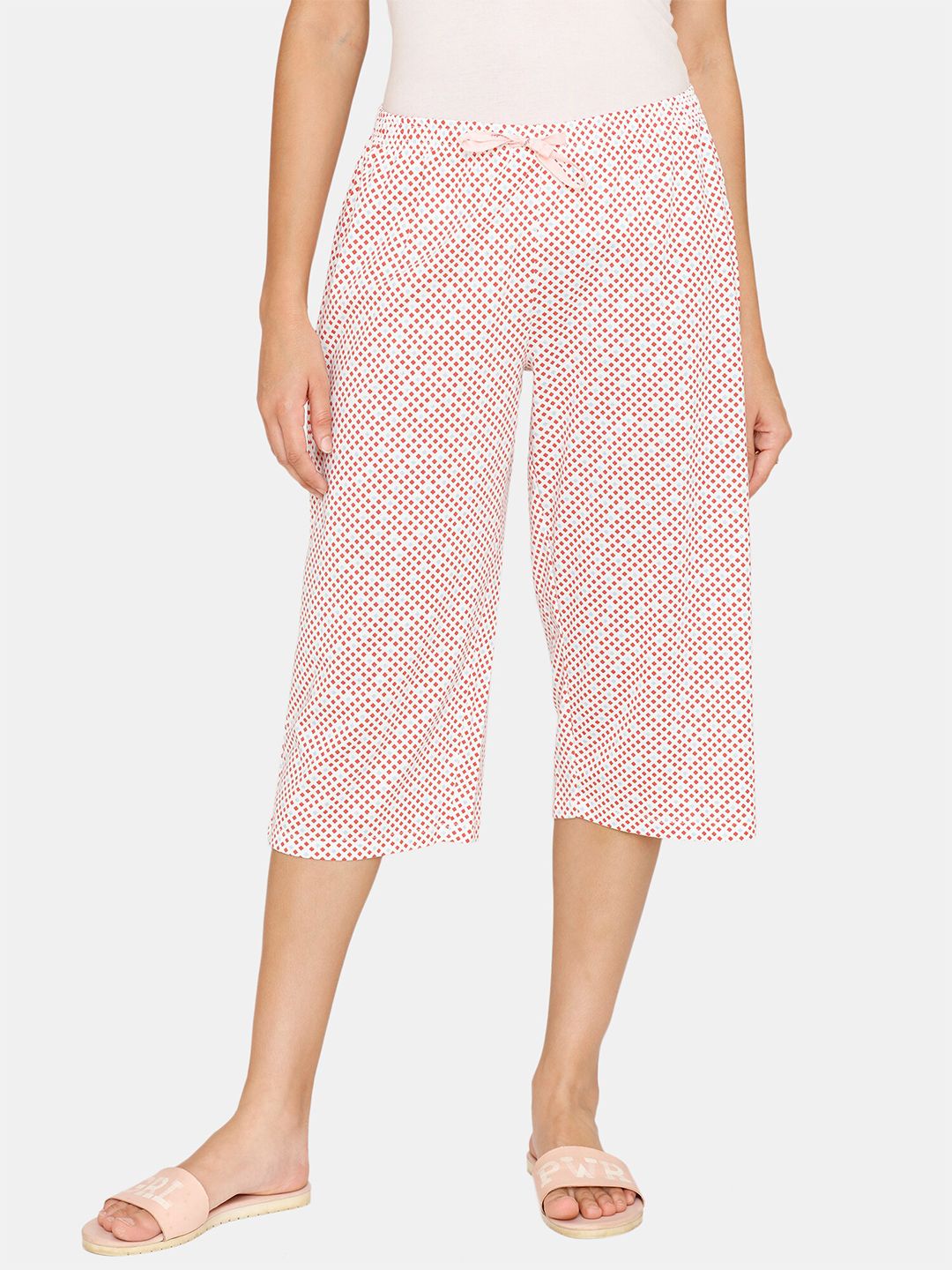 Rosaline by Zivame Women Pink & White Printed Lounge Capris Price in India