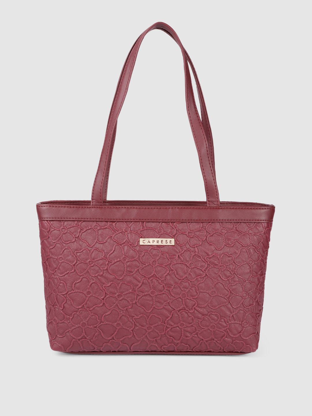 Caprese Maroon Floral Design Leather Shoulder Bag Price in India