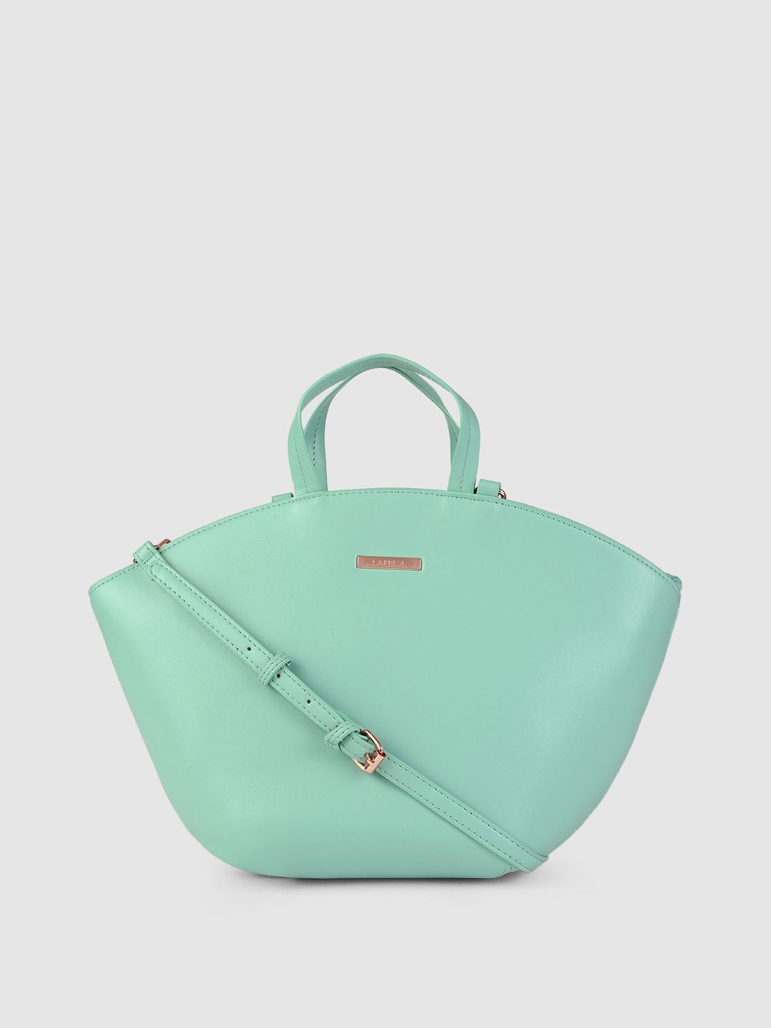 Caprese Sea Green Solid Leather Structured Handheld Bag Price in India