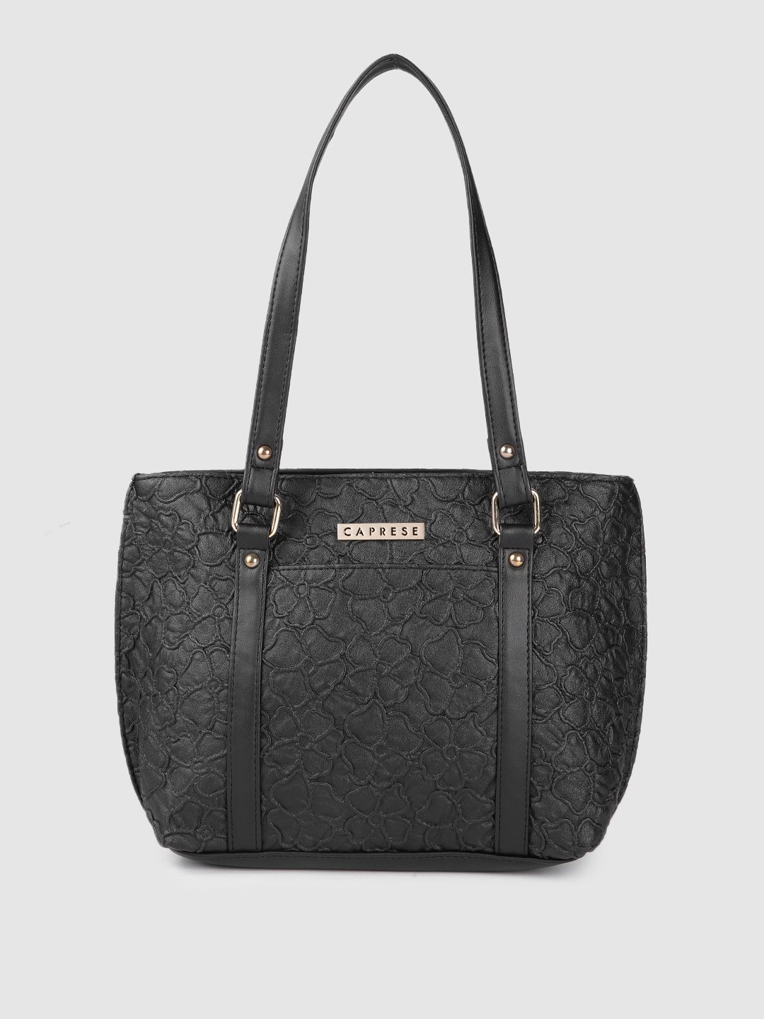 Caprese Black Floral Design Leather Shoulder Bag Price in India