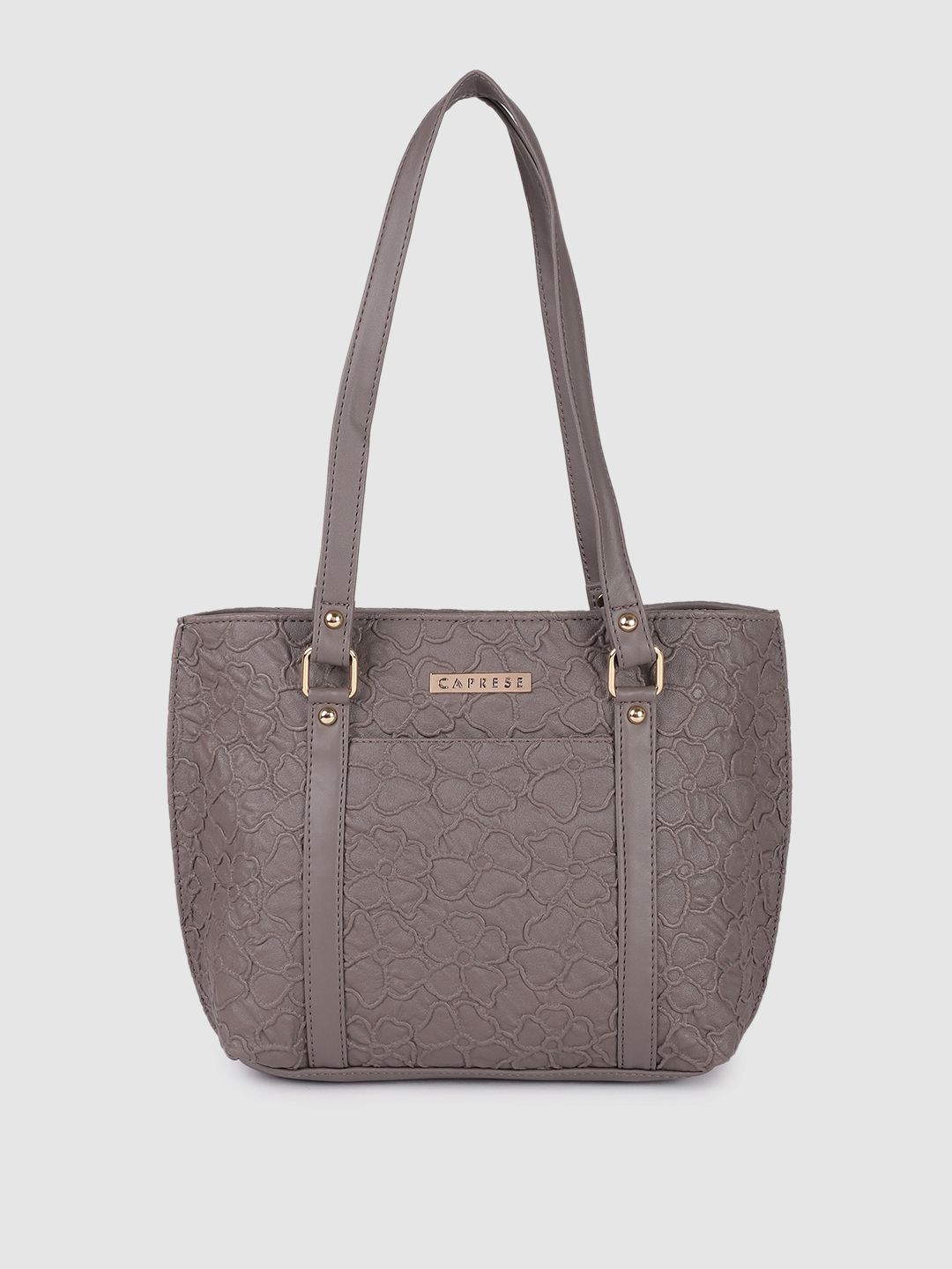Caprese Grey Floral Leather Structured Shoulder Bag Price in India