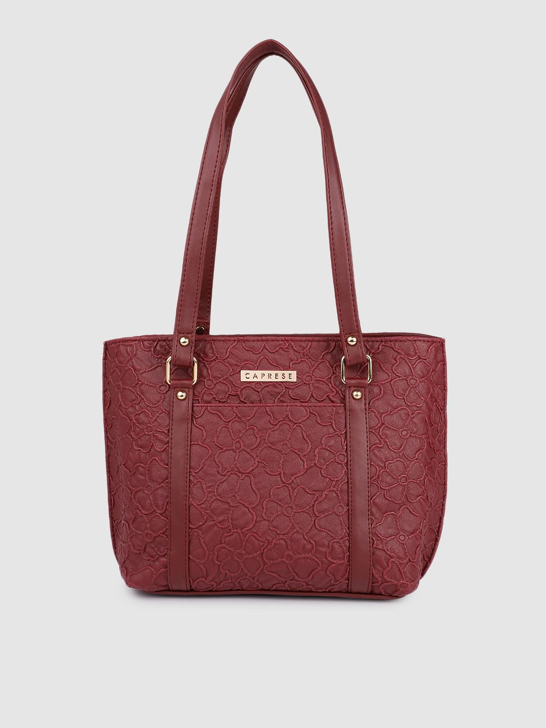 Caprese Burgundy Floral Textured Leather Structured Shoulder Bag Price in India