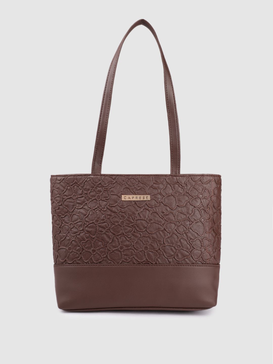 Caprese Brown Floral Leather Structured Shoulder Bag Price in India