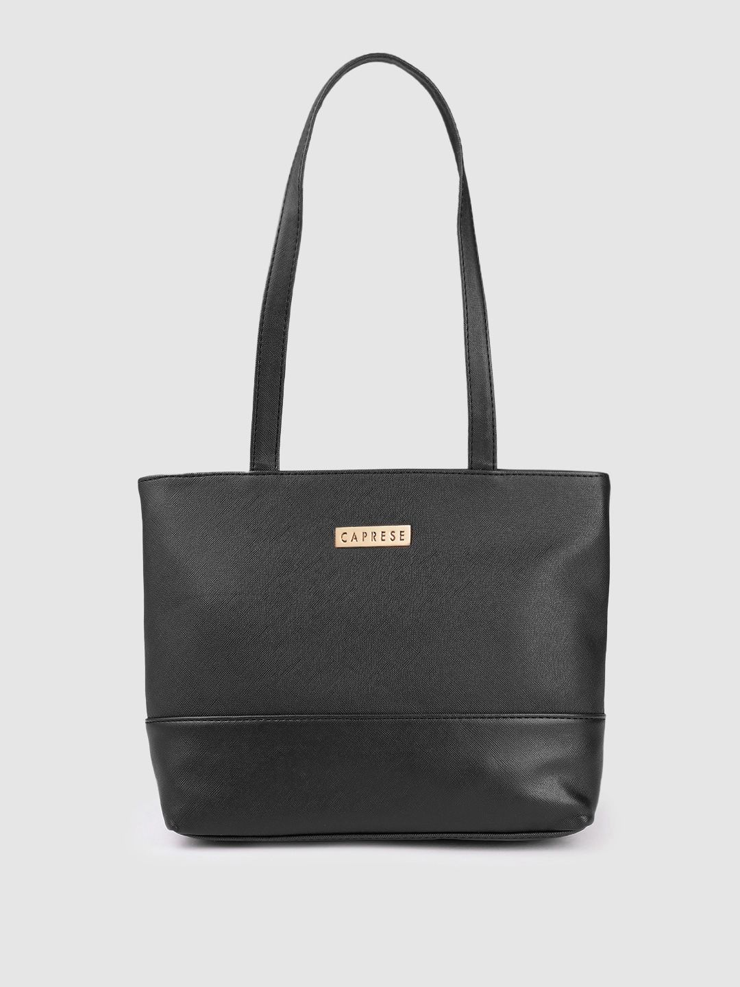 Caprese Black Solid Leather Structured Shoulder Bag Price in India