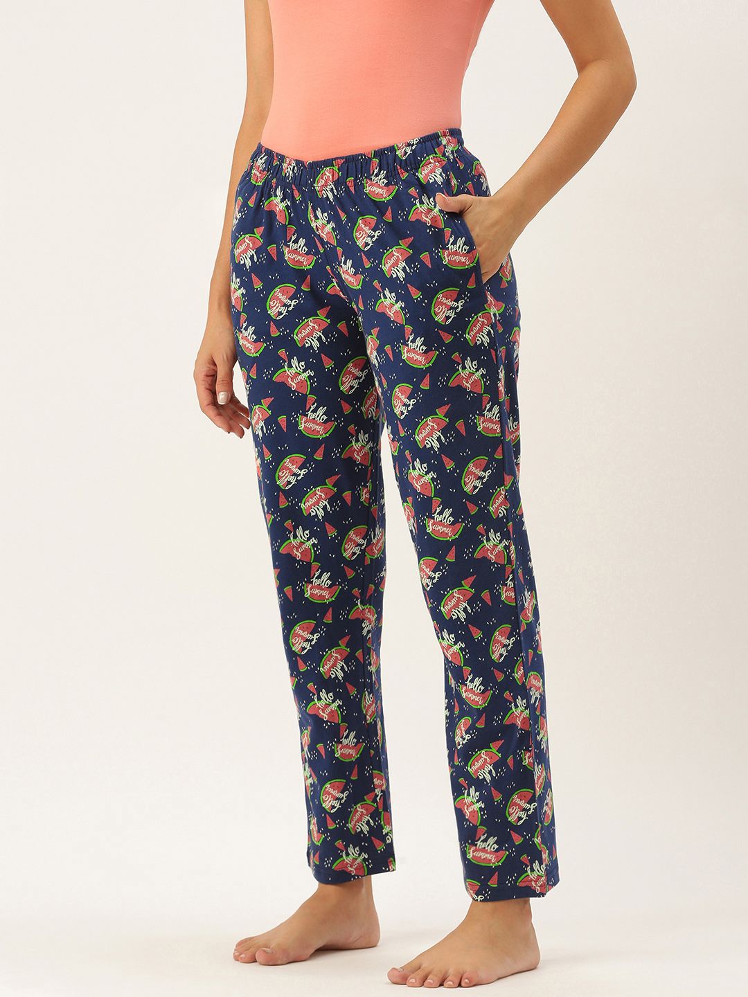 Clt.s Women Blue Printed Cotton Lounge Pants Price in India