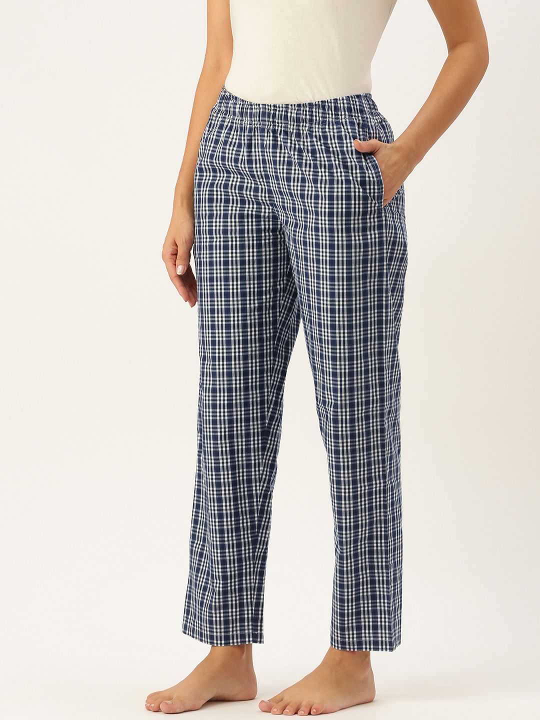 Clt.s Women Blue Checked Cotton Lounge Pants Price in India