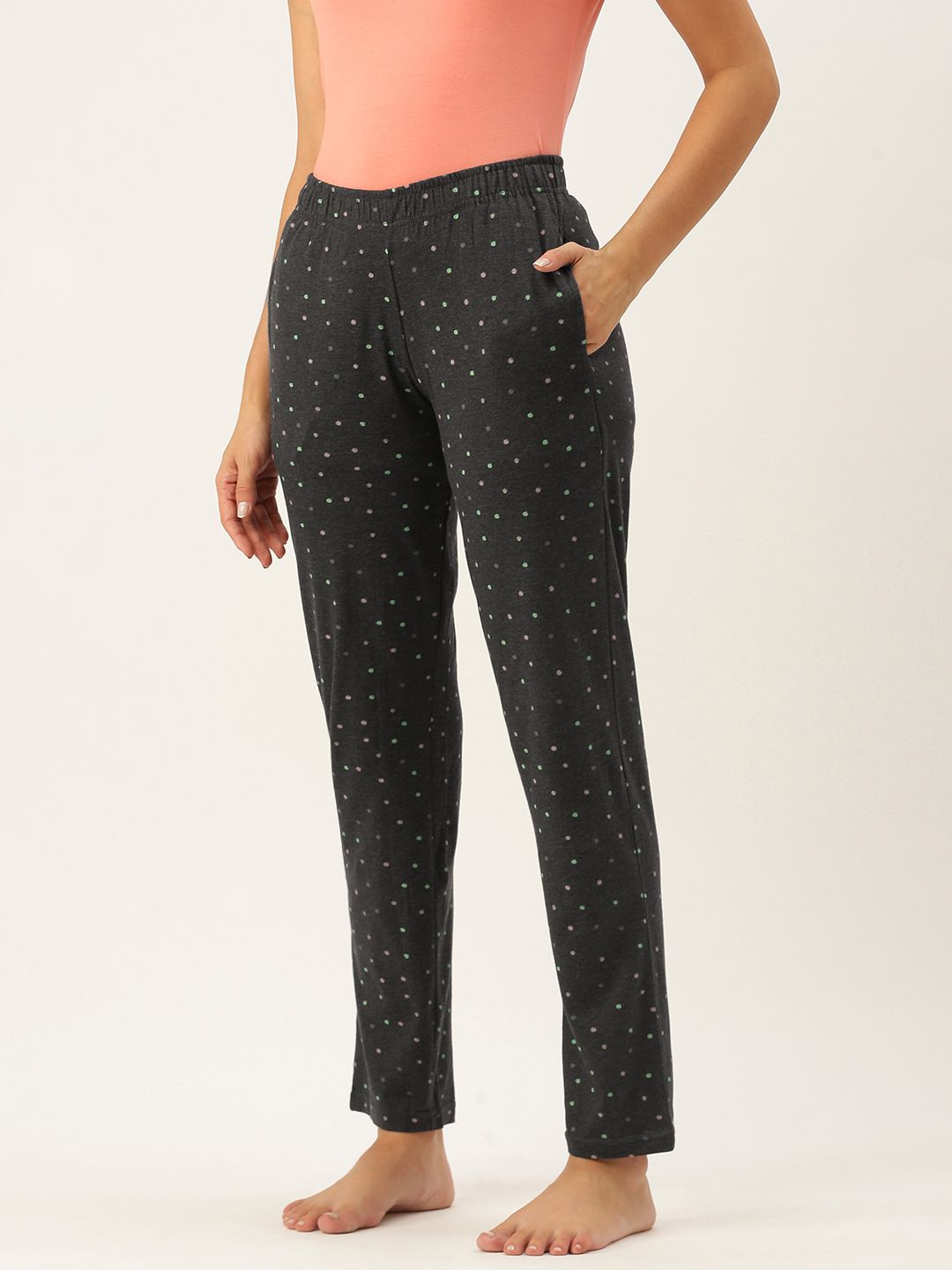 Clt.s Women Charcoal Printed Cotton Lounge Pants Price in India