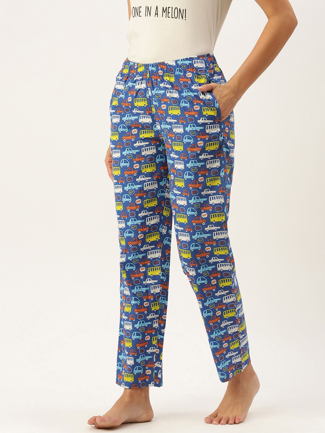 Clt.s Women Blue Printed Cotton Lounge Pants Price in India