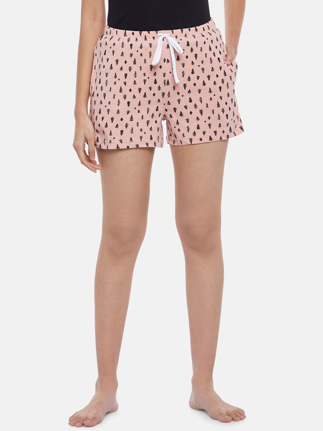 Dreamz by Pantaloons Women Peach-Coloured & Black Printed Cotton Lounge Shorts Price in India