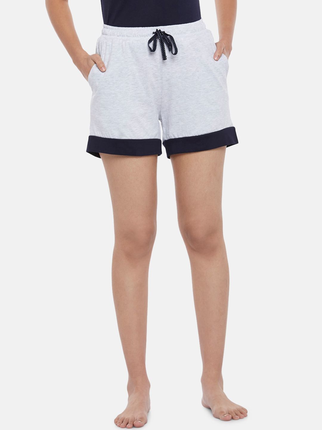 Dreamz by Pantaloons Women Grey Melange Cotton Lounge Shorts Price in India