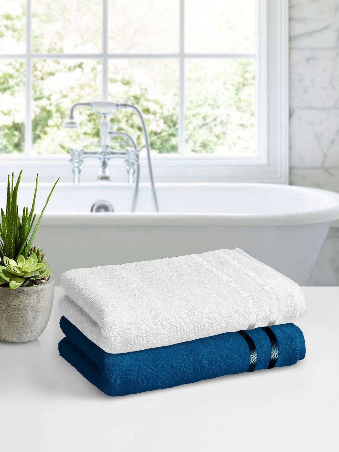 Story@home Set of 2 Solid 450 GSM Super Absorbent Cotton Bath Towels