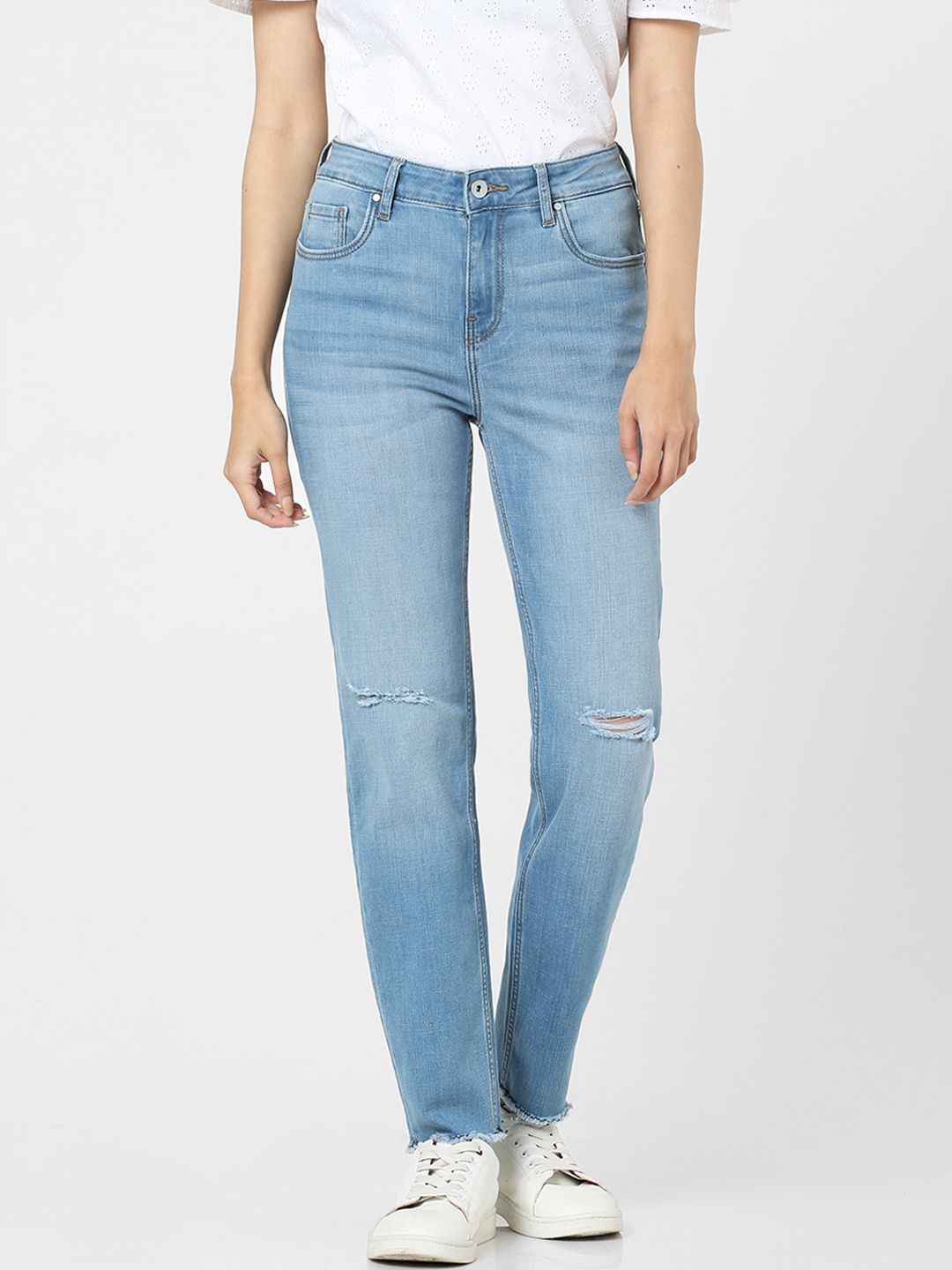 Vero Moda Women Blue Slash Knee Light Fade Jeans Price in India