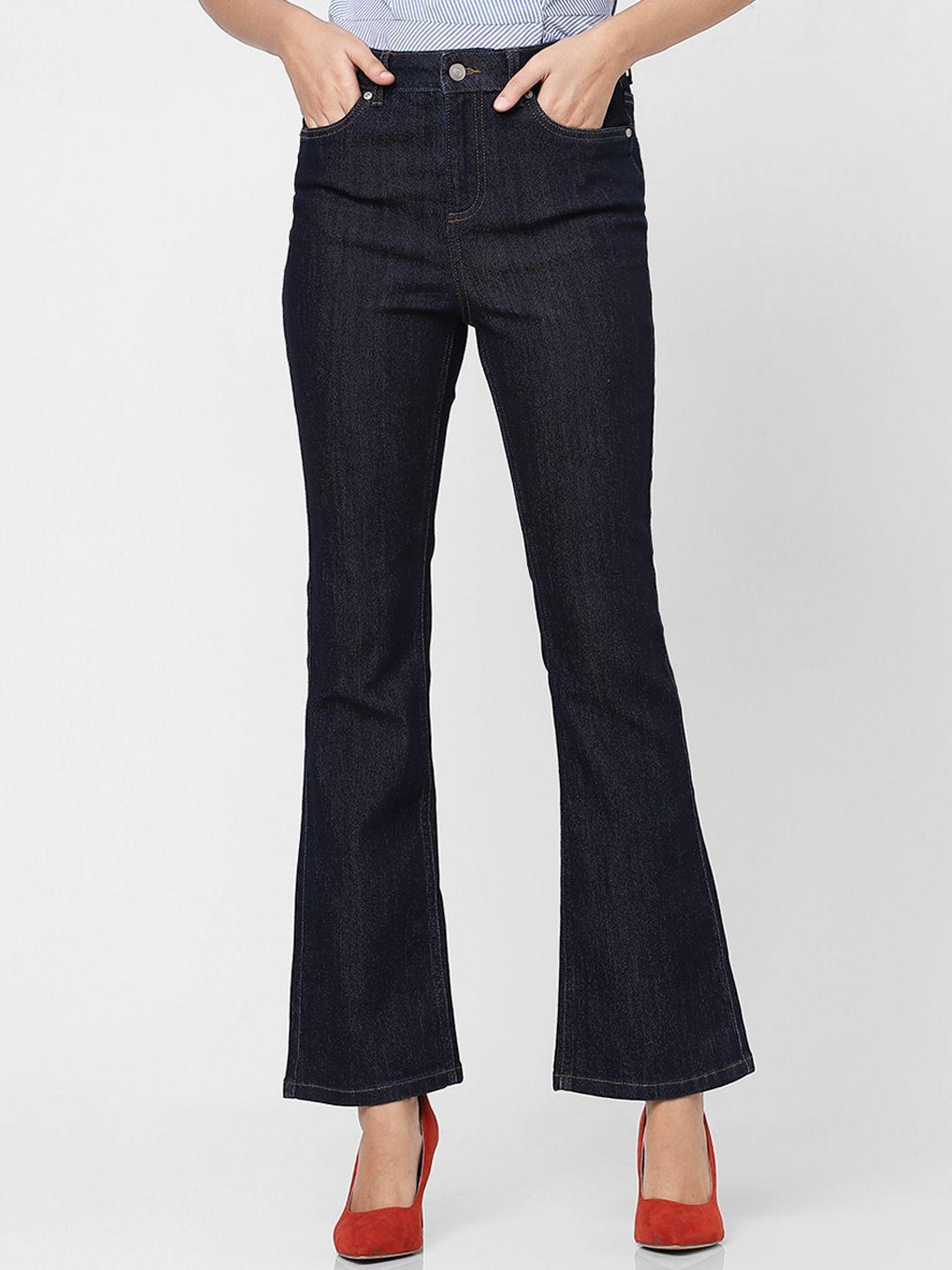 Vero Moda Women Navy Blue Bootcut High-Rise Stretchable Jeans Price in India