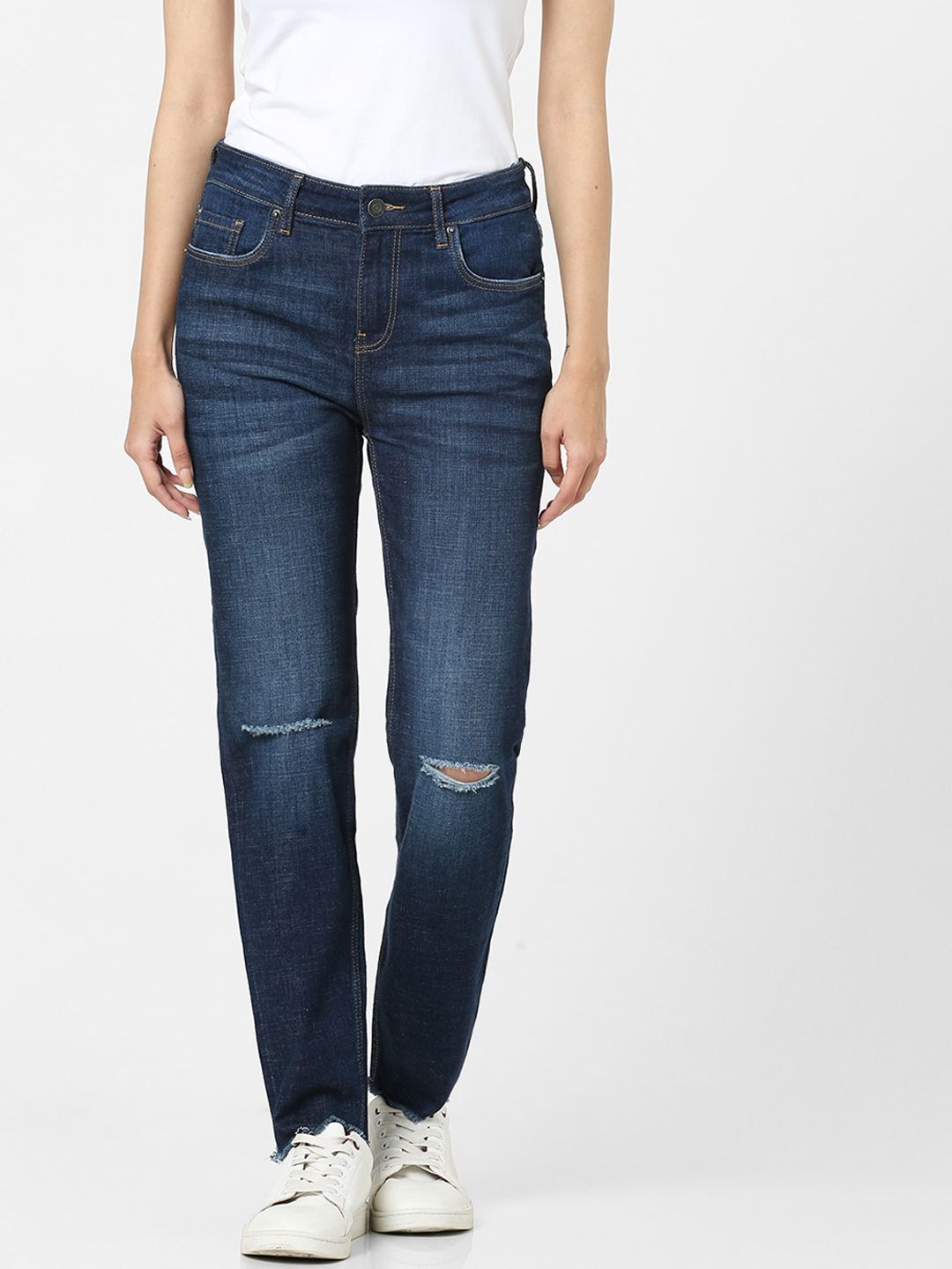 Vero Moda Women Blue Slash Knee Light Fade Jeans Price in India