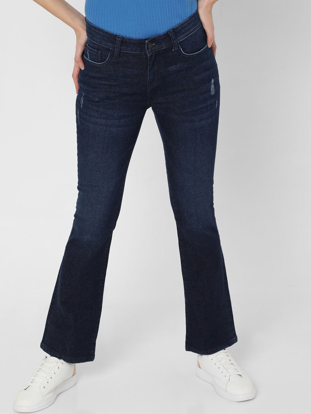 Vero Moda Women Blue Bootcut Low Distress Light Fade Jeans Price in India