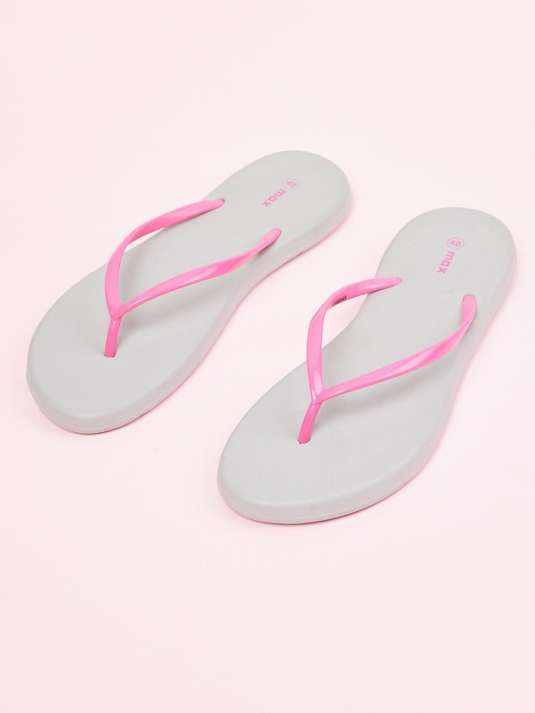 max Women Grey & Pink Solid Thong Flip-Flops Price in India