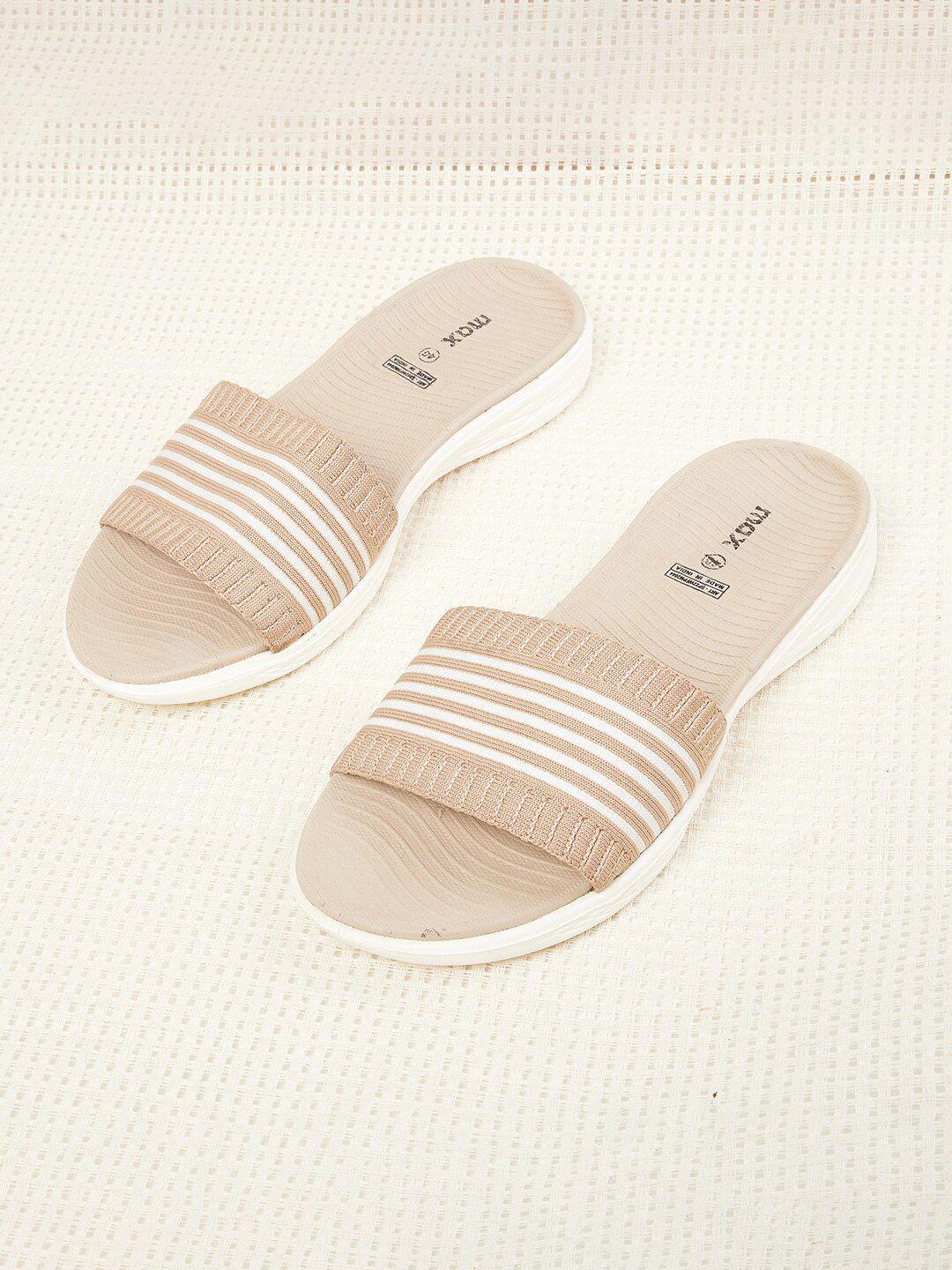 max Women Beige & White Striped Sliders Price in India